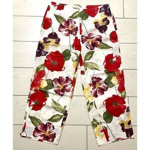 Newport News Floral White Floral‎ Hawaiian Cropped Pants Women's Size 4
